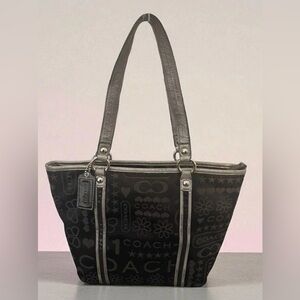 Coach Poppy Graffiti Butterfly Glitter Bandana Black Tote Bag